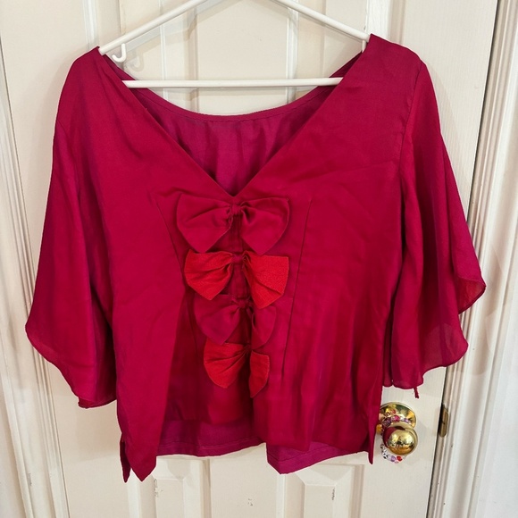 vintage shifting fabric blouse with bows on the back- duo chrome - Picture 6 of 12